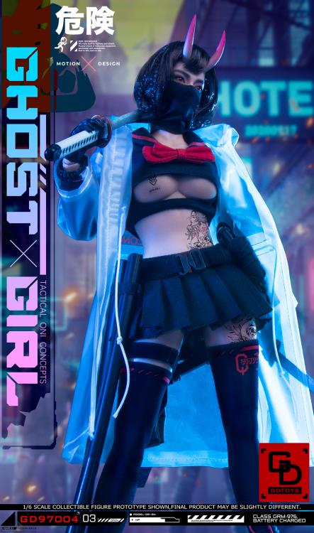 Add to your 1/6 scale collection with this unique GD Toys Tactical Oni Concepts Ghost Girl action figure. She is presented in 1/6 scale and features futuristic tactical attire. Ghost Girl includes several weapons and accessories to add endless display options.