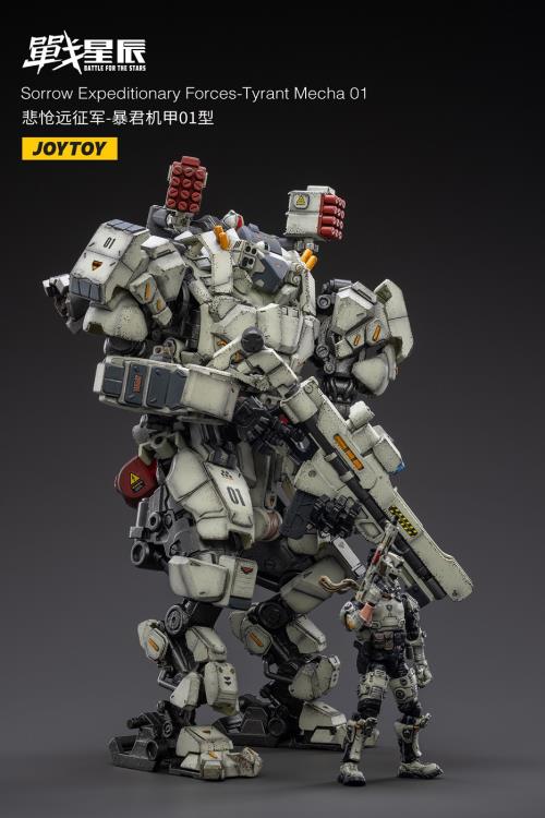 Joy Toy's military vehicle series continues with the Tyrant Mecha 01 and pilot figures! JoyToy 1/18 scale articulated military mech and pilot features intricate details on a small scale and comes with equally-sized weapons and accessories.