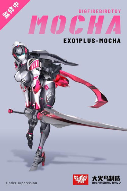 From Big Fire Bird, the EX-01 Plus Mocha is a warrior robot who can transform to a futuristic vehicle when it’s time to give chase. Standing over 7 inches tall, Bigfirebird build Mocha features a pink, white and gray color scheme and is highly poseable.