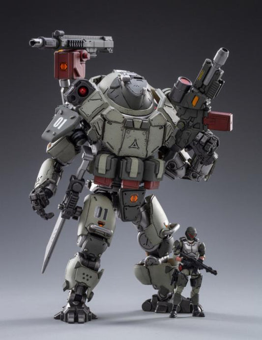 Joy Toy military vehicle series continues with the Dark Source Iron Wrecker 01 Assault Mecha and pilot figure! JoyToy, each 1/25 scale articulated military mech and pilot features intricate details on a small scale and comes with equally-sized weapons and accessories.