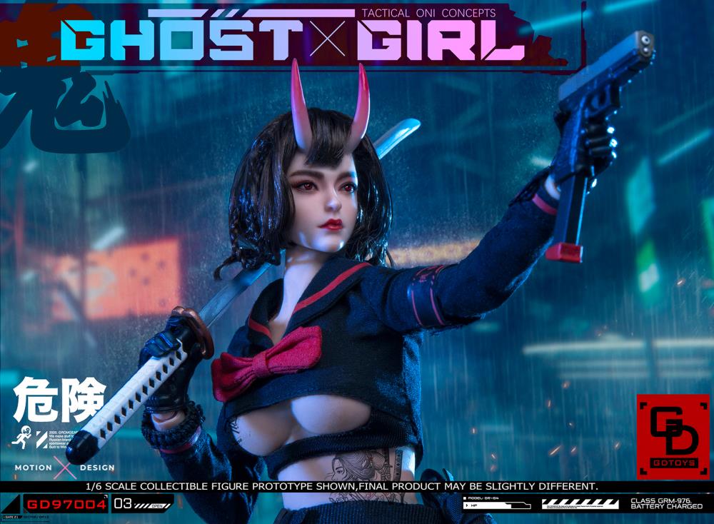 Add to your 1/6 scale collection with this unique GD Toys Tactical Oni Concepts Ghost Girl action figure. She is presented in 1/6 scale and features futuristic tactical attire. Ghost Girl includes several weapons and accessories to add endless display options.