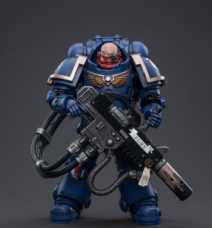 Joy Toy The most elite of the Space Marine Chapters in the Imperium of Man, Joy Toy brings the Ultramarines from Warhammer 40k to life with this new series of 1/18 scale figures. JoyToy each figure includes exclusive heads, interchangeable hands and weapon accessories and stands between 4" and 6" tall.