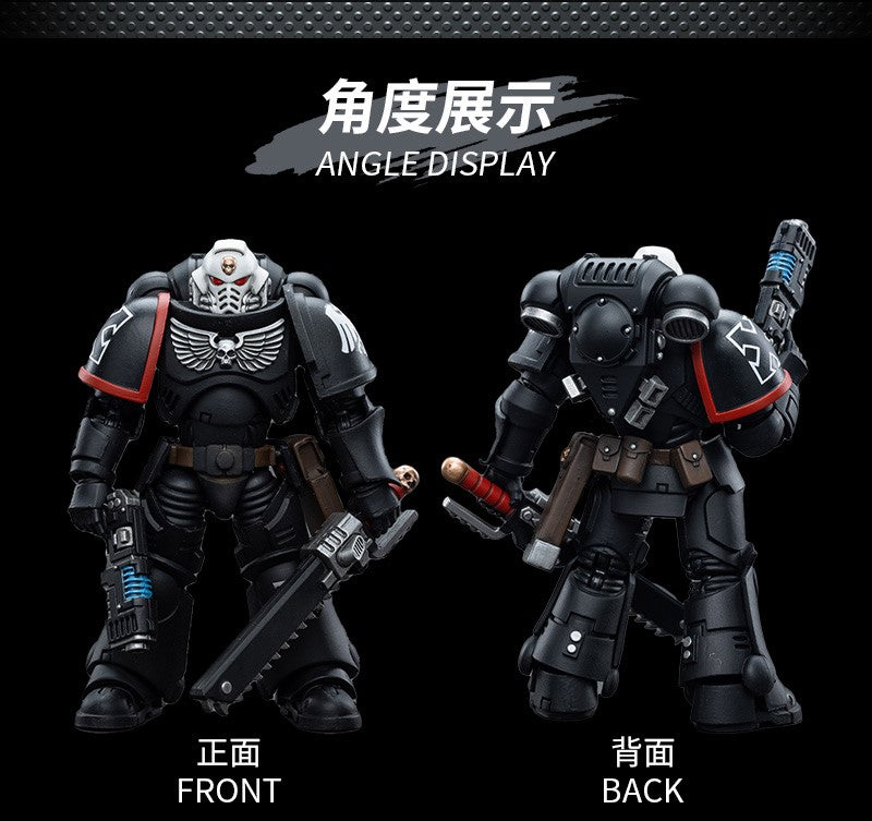 Joy Toy brings Raven Guard Intercessors from Warhammer 40k to life with this new series of 1/18 scale figures! Each figure typically includes interchangeable hands and weapon accessories and stands between 4" and 6" tall.