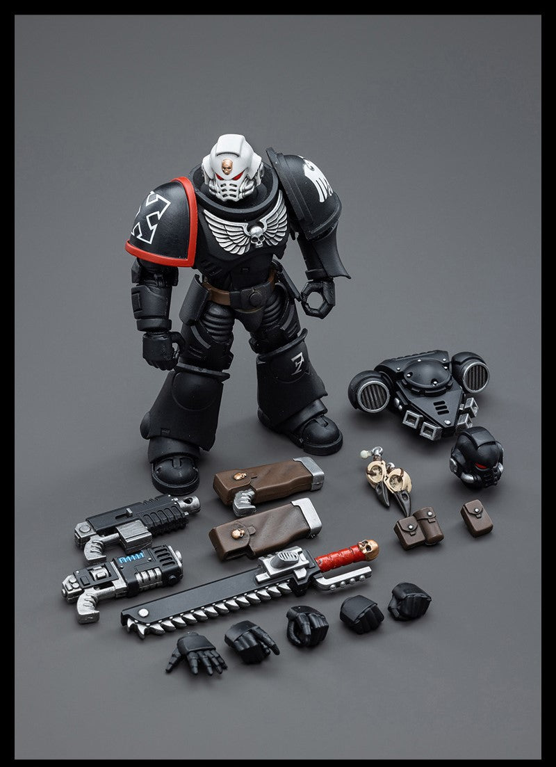 Joy Toy brings Raven Guard Intercessors from Warhammer 40k to life with this new series of 1/18 scale figures! Each figure typically includes interchangeable hands and weapon accessories and stands between 4" and 6" tall.