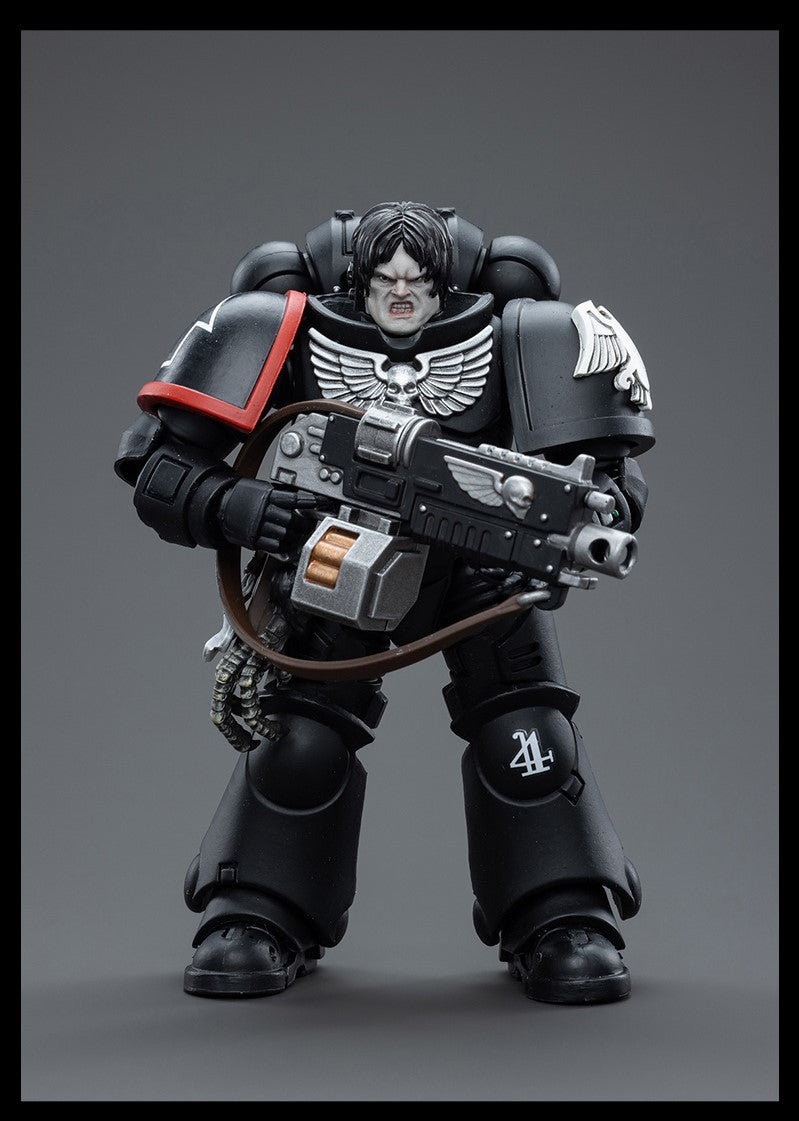 Joy Toy brings Raven Guard Intercessors from Warhammer 40k to life with this new series of 1/18 scale figures! Each figure typically includes interchangeable hands and weapon accessories and stands between 4" and 6" tall.