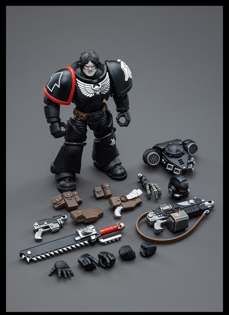 Joy Toy brings Raven Guard Intercessors from Warhammer 40k to life with this new series of 1/18 scale figures! Each figure typically includes interchangeable hands and weapon accessories and stands between 4" and 6" tall.