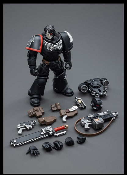 Joy Toy brings Raven Guard Intercessors from Warhammer 40k to life with this new series of 1/18 scale figures! Each figure typically includes interchangeable hands and weapon accessories and stands between 4" and 6" tall.