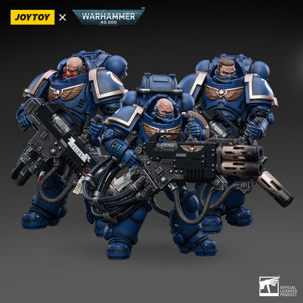 Joy Toy The most elite of the Space Marine Chapters in the Imperium of Man, Joy Toy brings the Ultramarines from Warhammer 40k to life with this new series of 1/18 scale figures. JoyToy each figure includes exclusive heads, interchangeable hands and weapon accessories and stands between 4" and 6" tall.