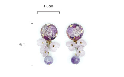 Lilac Handmade Flower Dangle Earrings with Natural Stone