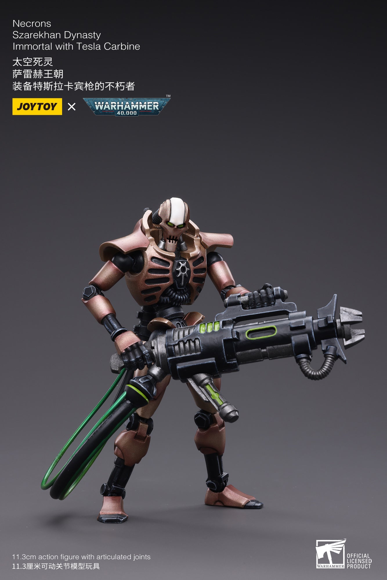 Joy Toy brings the Necrons from Warhammer 40k to life with this new series of 1/18 scale figures. JoyToy each figure includes interchangeable hands and weapon accessories and stands between 4" and 6" tall.