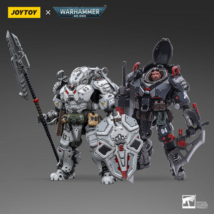 From Joy Toy, this Sorrow Expeditionary Forces 9th Army of the White Iron Cavalry Firepower Man and Obsidian Iron Knight Assaulter action figures are incredibly detailed in 1/18 scale. JoyToy figure is highly articulated and includes weapon accessories as well as interchangeable hands.