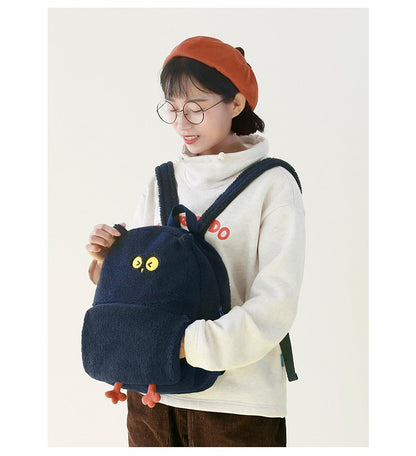 Casual Cute Plush Small Black Owl Backpack