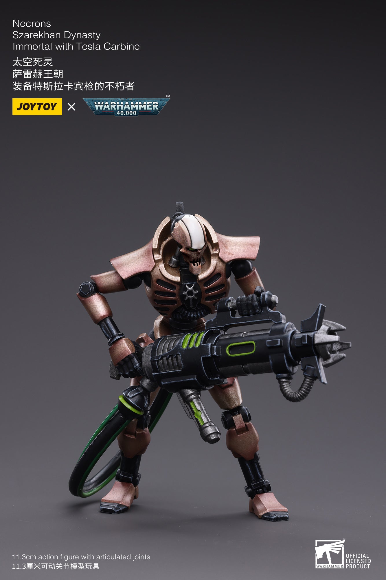 Joy Toy brings the Necrons from Warhammer 40k to life with this new series of 1/18 scale figures. JoyToy each figure includes interchangeable hands and weapon accessories and stands between 4" and 6" tall.