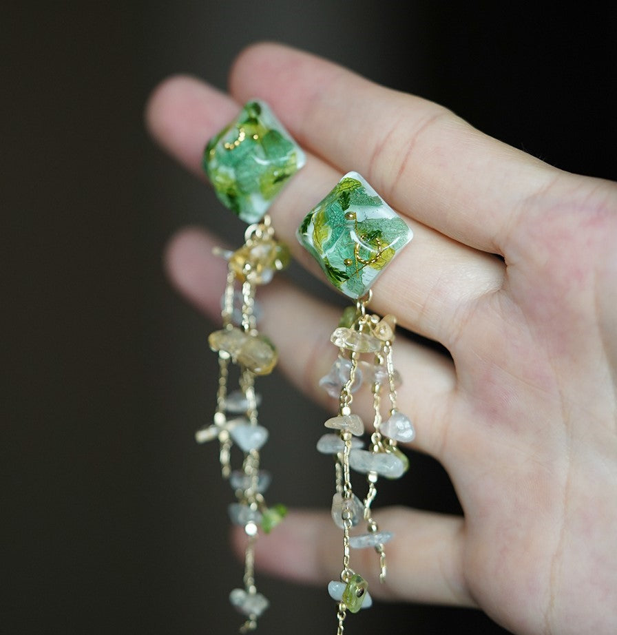 Green Fairy Handmade Resin Flower Dangle Earrings
