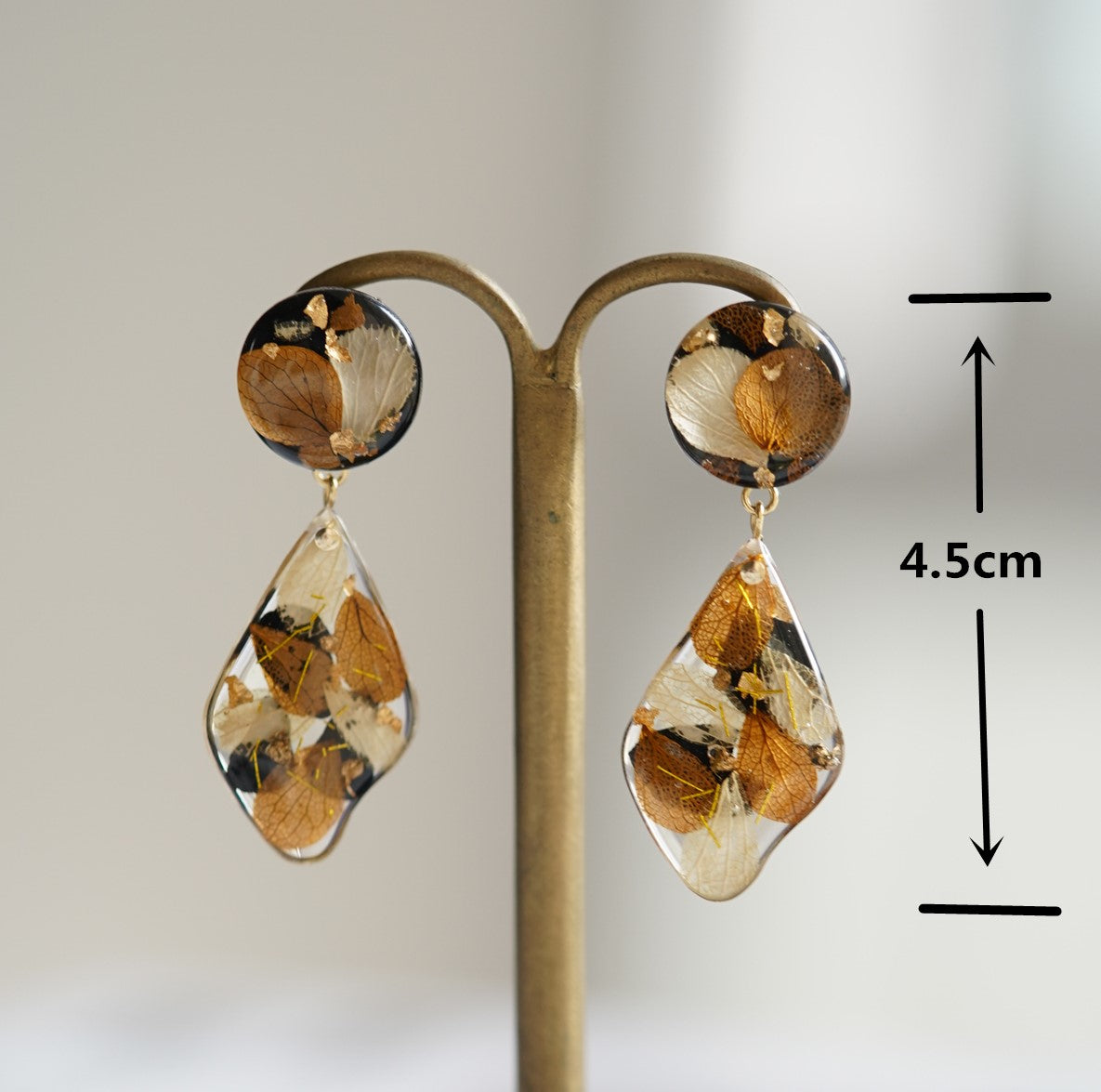 Autumn Garden handmade resin pressed multi flower dangle/ clip-ons earrings, resin dried/ real flower jewelry with Hypoallergenic S925 Sterling Silver 