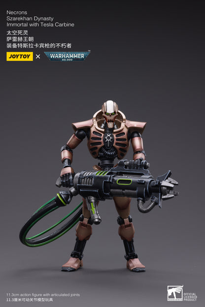 Joy Toy brings the Necrons from Warhammer 40k to life with this new series of 1/18 scale figures. JoyToy each figure includes interchangeable hands and weapon accessories and stands between 4" and 6" tall.