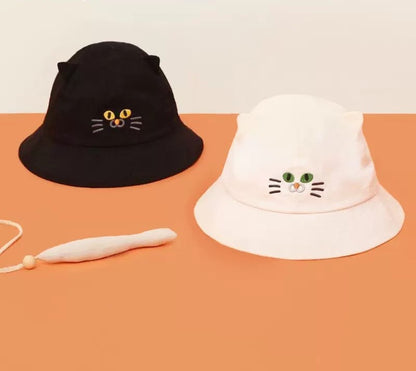 Cute Fashionable Kitty Cat Face Bucket Hat Unisex (Black/ White)