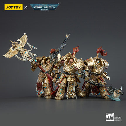 Joy Toy brings Adeptus Custodes Allarus Terminator Vexilus Praetor 1/18 scale figures. JoyToy each figure includes interchangeable hands and weapon accessories and stands between 4" and 6" tall.