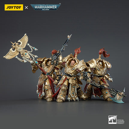 Joy Toy brings Adeptus Custodes Allarus Terminator 1/18 scale figures. JoyToy each figure includes interchangeable hands and weapon accessories and stands between 4" and 6" tall.