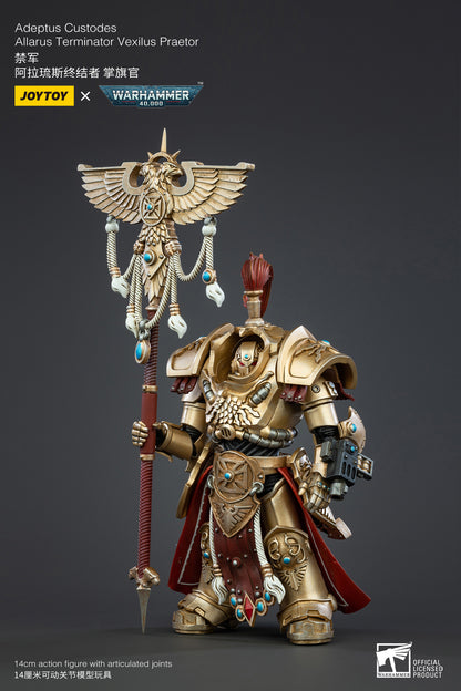 Joy Toy brings Adeptus Custodes Allarus Terminator Vexilus Praetor 1/18 scale figures. JoyToy each figure includes interchangeable hands and weapon accessories and stands between 4" and 6" tall.