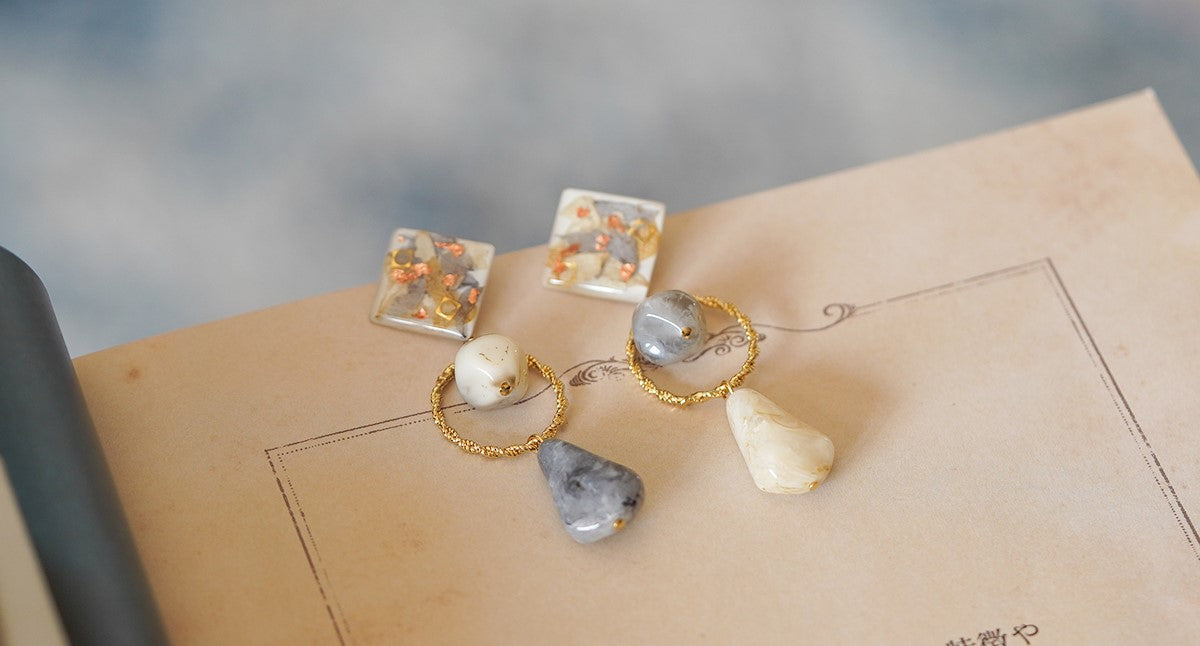 Elegant Marble handmade resin pressed multi flower stud/ clip-ons earrings, resin dried/ real flower jewelry with Hypoallergenic S925 Sterling Silver 