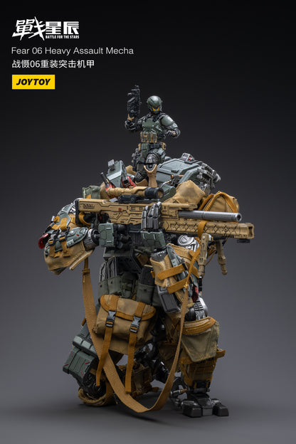 Joy Toy Battle for the Stars FEAR VI (Heavy Assault) With Pilot 1/18 Scale Figure and New Modular Mecha Depot Diorama system/ Maintenance area. JoyToy, each 1/18 scale articulated military mech and pilot features intricate details on a small scale and comes with equally-sized weapons and accessories.