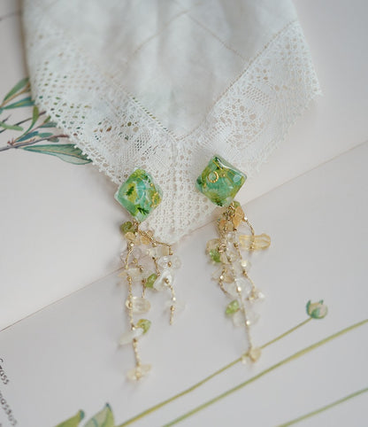 Green Fairy Handmade Resin Flower Dangle Earrings
