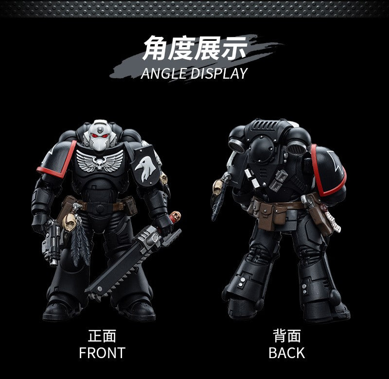 Joy Toy brings Raven Guard Intercessors from Warhammer 40k to life with this new series of 1/18 scale figures! Each figure typically includes interchangeable hands and weapon accessories and stands between 4" and 6" tall.