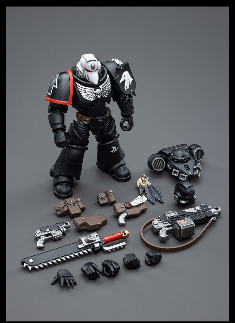 Joy Toy brings Raven Guard Intercessors from Warhammer 40k to life with this new series of 1/18 scale figures! Each figure typically includes interchangeable hands and weapon accessories and stands between 4" and 6" tall.