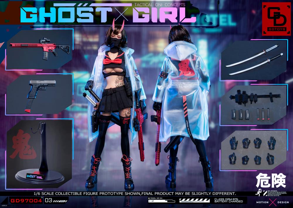 Add to your 1/6 scale collection with this unique GD Toys Tactical Oni Concepts Ghost Girl action figure. She is presented in 1/6 scale and features futuristic tactical attire. Ghost Girl includes several weapons and accessories to add endless display options.