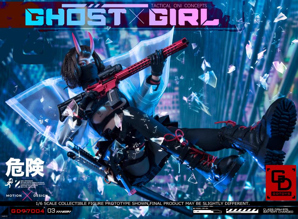 Add to your 1/6 scale collection with this unique GD Toys Tactical Oni Concepts Ghost Girl action figure. She is presented in 1/6 scale and features futuristic tactical attire. Ghost Girl includes several weapons and accessories to add endless display options.