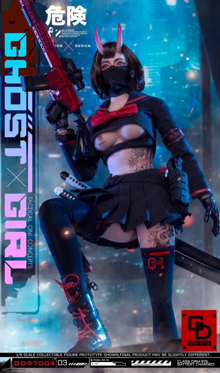 Add to your 1/6 scale collection with this unique GD Toys Tactical Oni Concepts Ghost Girl action figure. She is presented in 1/6 scale and features futuristic tactical attire. Ghost Girl includes several weapons and accessories to add endless display options.