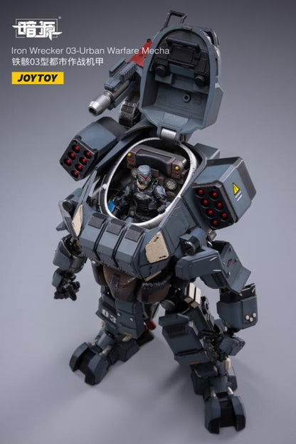 Joy Toy military vehicle series continues with the Iron Wrecker 03 Urban Warfare Mecha and pilot figure! JoyToy, each 1/25 scale articulated military mech and pilot features intricate details on a small scale and comes with equally-sized weapons and accessories.