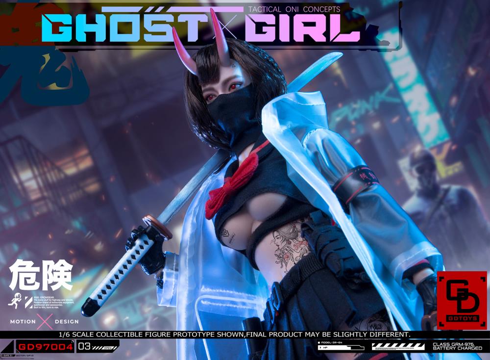 Add to your 1/6 scale collection with this unique GD Toys Tactical Oni Concepts Ghost Girl action figure. She is presented in 1/6 scale and features futuristic tactical attire. Ghost Girl includes several weapons and accessories to add endless display options.