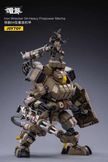 Joy Toy military vehicle series continues with the Iron Wrecker 04 Heavy Firepower Mecha and pilot figure! JoyToy, each 1/25 scale articulated military mech and pilot features intricate details on a small scale and comes with equally-sized weapons and accessories.
