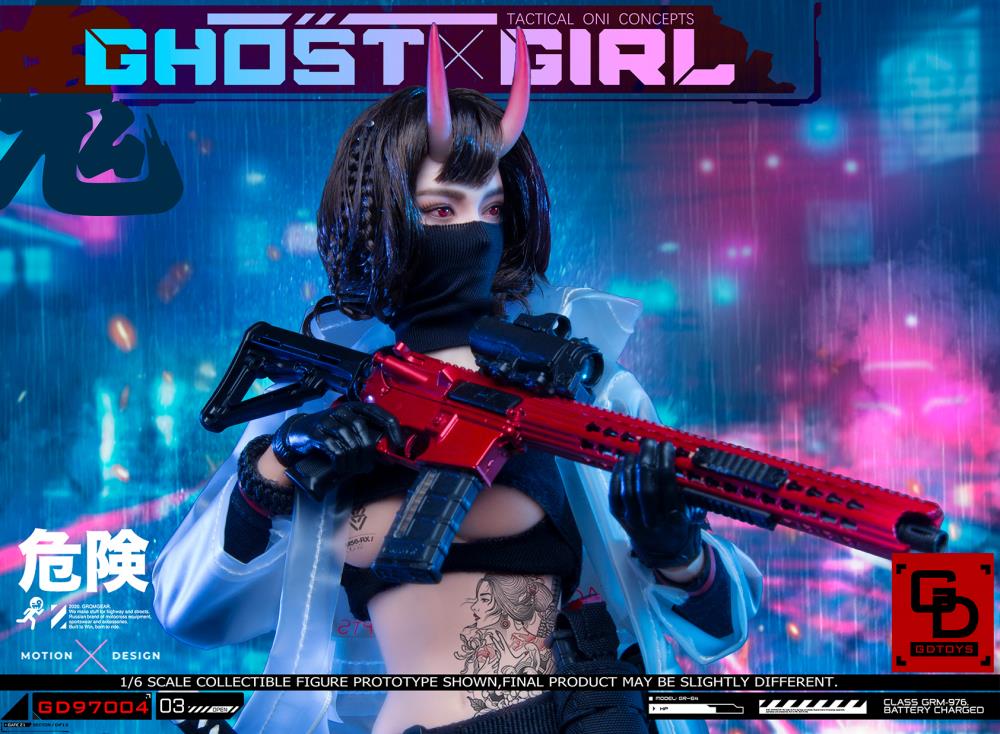 Add to your 1/6 scale collection with this unique GD Toys Tactical Oni Concepts Ghost Girl action figure. She is presented in 1/6 scale and features futuristic tactical attire. Ghost Girl includes several weapons and accessories to add endless display options.