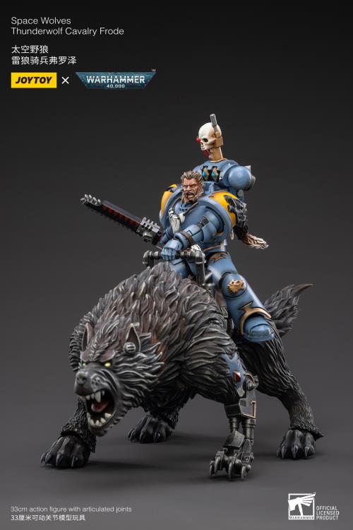 From Joy Toy, the Mountains of the Maelstrom come the legendary Space Wolves Thunderwolf, Cavalry Bjane and Frode ride into battle on his giant wolf as a detailed 1/8 scale figure. Each JoyToy figure includes interchangeable hands and weapon accessories and stands between 4" and 6" tall.