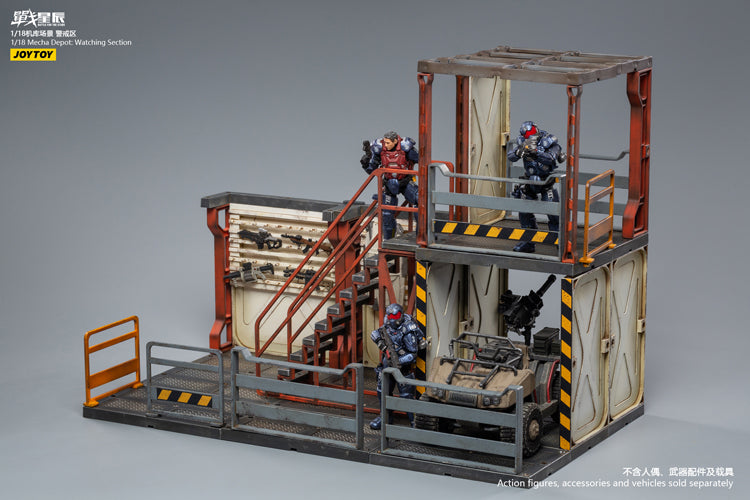 Joy Toy brings even more incredibly detailed 1/18 scale dioramas to life with this mecha depot watch area diorama! JoyToy set includes flooring, a lower deck room, and a staircase leading up to a watch area room.