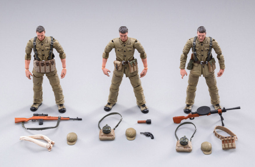 From Joy Toy, these Chinese People’s Volunteer Army figures spring uniform are incredibly detailed in the 1/18 scale. Each JoyToy figure is highly articulated and includes weapon accessories as well as several pieces of removable gear.