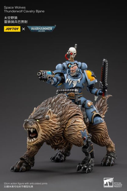 From Joy Toy, the Mountains of the Maelstrom come the legendary Space Wolves Thunderwolf, Cavalry Bjane and Frode ride into battle on his giant wolf as a detailed 1/8 scale figure. Each JoyToy figure includes interchangeable hands and weapon accessories and stands between 4" and 6" tall.