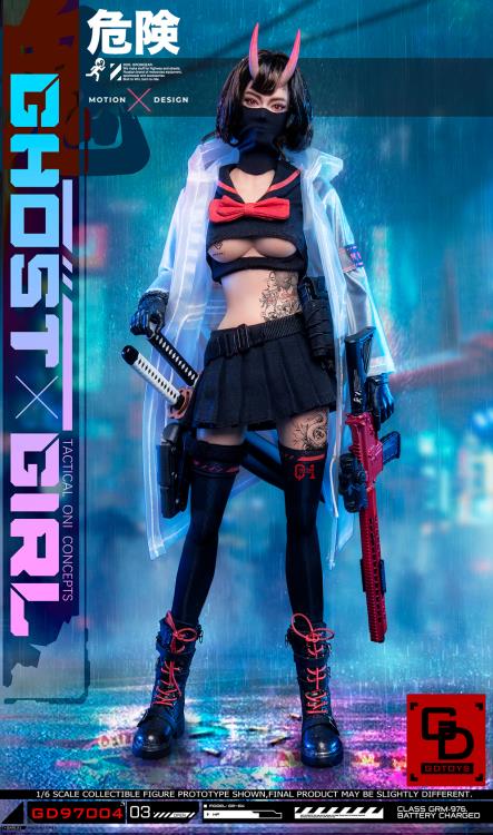 Add to your 1/6 scale collection with this unique GD Toys Tactical Oni Concepts Ghost Girl action figure. She is presented in 1/6 scale and features futuristic tactical attire. Ghost Girl includes several weapons and accessories to add endless display options.