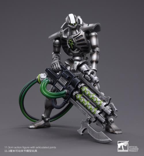 This is a Joy Toy 1/18 scale highly detailed, articulated figure based on Warhammer 40k's Immortal Necron from the Sautekh Dynasty. The Immortal JoyToy Necron figure stands just over 4 inches tall and comes with several interchangeable parts and accessories, opening the door to a plethora of different and unique display opportunities.