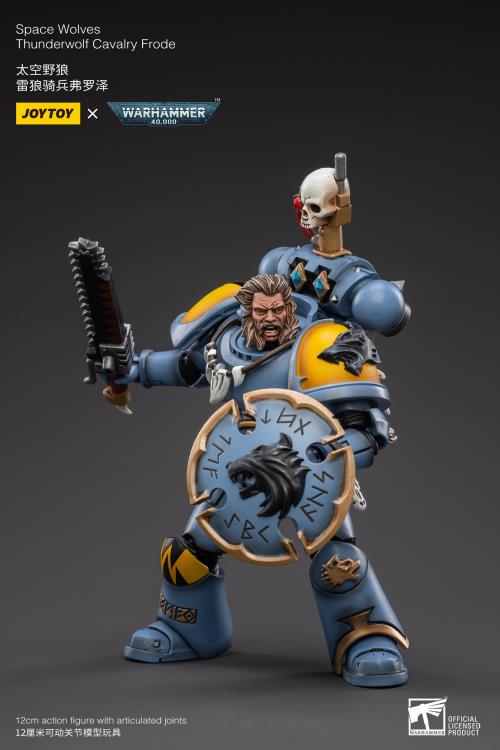 From Joy Toy, the Mountains of the Maelstrom come the legendary Space Wolves Thunderwolf, Cavalry Bjane and Frode ride into battle on his giant wolf as a detailed 1/8 scale figure. Each JoyToy figure includes interchangeable hands and weapon accessories and stands between 4" and 6" tall.