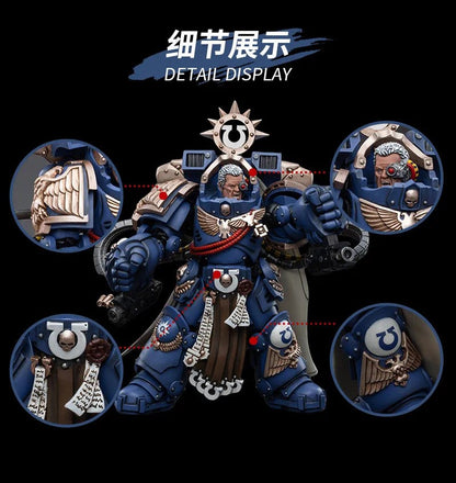 Joy Toy brings the Ultramarines Chapter Master from Warhammer 40k to life with this new series of 1/18 scale figures. JoyToy includes interchangeable hands and weapon accessories and stands between 4" and 6" tall.