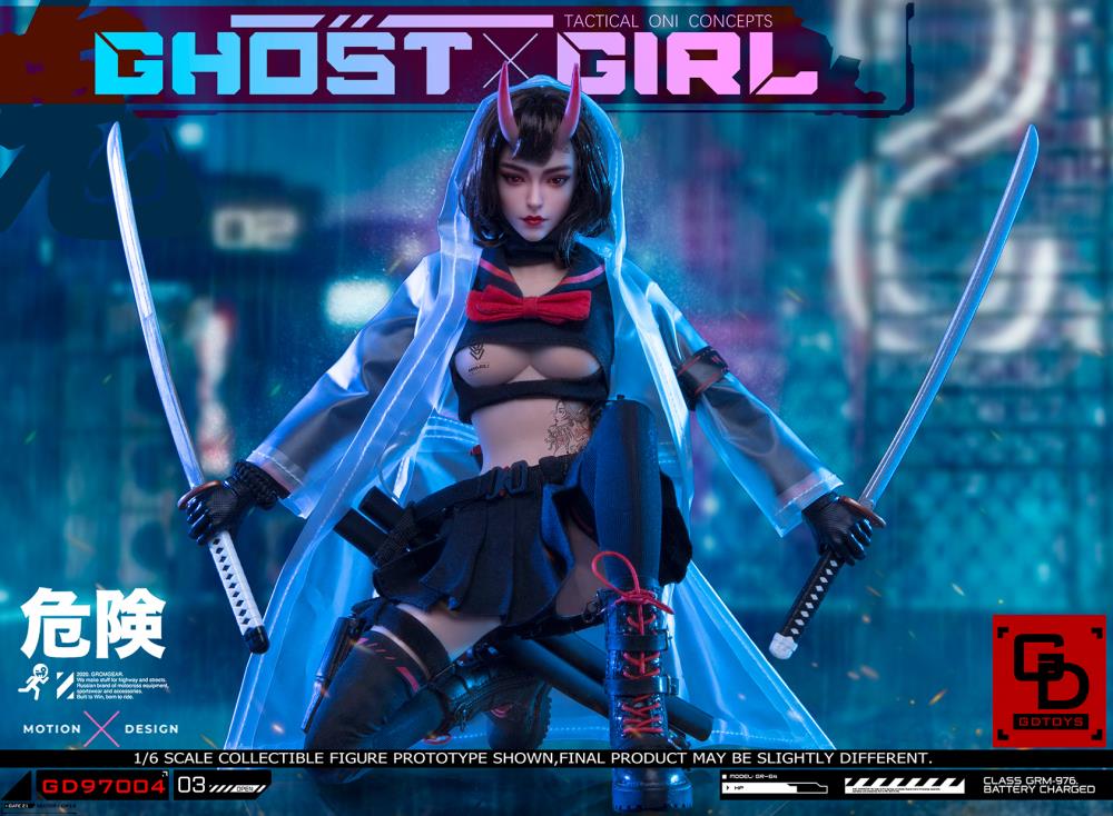 Add to your 1/6 scale collection with this unique GD Toys Tactical Oni Concepts Ghost Girl action figure. She is presented in 1/6 scale and features futuristic tactical attire. Ghost Girl includes several weapons and accessories to add endless display options.