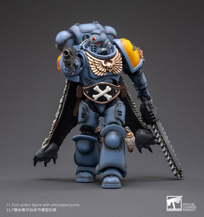 From the Joy Toy Warhammer 40K series comes a 1/18 scale figure of Space Wolves Brother Gunnar. Each JoyToy Space Wolves figure includes multiple weapons and accessories for a wide variety of display options.