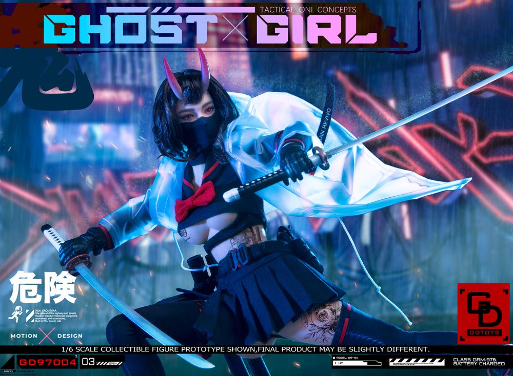 Add to your 1/6 scale collection with this unique GD Toys Tactical Oni Concepts Ghost Girl action figure. She is presented in 1/6 scale and features futuristic tactical attire. Ghost Girl includes several weapons and accessories to add endless display options.