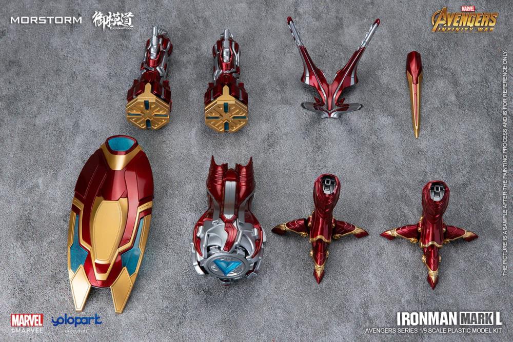 Build your own Eastern Model Morstorm Iron Man MK50 suit with this 1/9 scale model kit from Yolopark. This impressive model kit features a deep variety of option to customize Iron Man with and in high detail as well. 