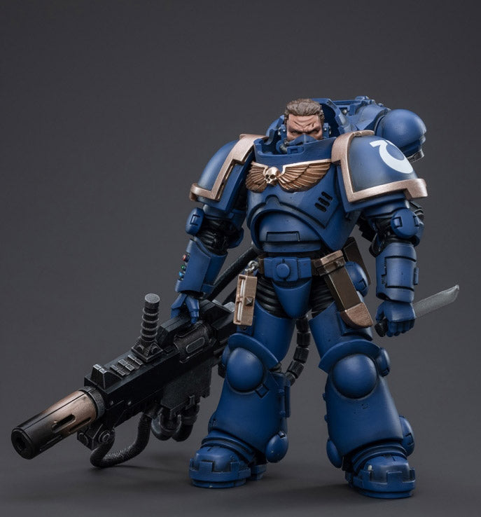 Joy Toy The most elite of the Space Marine Chapters in the Imperium of Man, Joy Toy brings the Ultramarines from Warhammer 40k to life with this new series of 1/18 scale figures. JoyToy each figure includes exclusive heads, interchangeable hands and weapon accessories and stands between 4" and 6" tall.