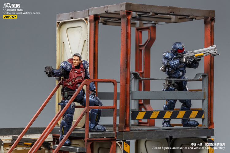 Joy Toy brings even more incredibly detailed 1/18 scale dioramas to life with this mecha depot watch area diorama! JoyToy set includes flooring, a lower deck room, and a staircase leading up to a watch area room.